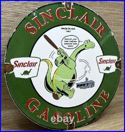 Vintage Sinclair Gasoline Porcelain Sign Dealership Gas Station Dino Motor Oil