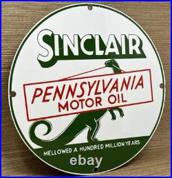 Vintage Sinclair Gasoline Porcelain Sign Dealership Gas Station Dino Motor Oil