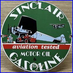 Vintage Sinclair Gasoline Porcelain Sign Gas Station Motor Oil Pump Plate Plane
