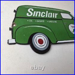 Vintage Sinclair Gasoline Sign Gas Motor Oil Service Truck Pump Porcelain Sign