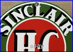 Vintage Sinclair H-c Gasoline Porcelain Sign Dealership Gas Station Motor Oil