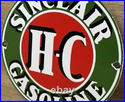 Vintage Sinclair H-c Gasoline Porcelain Sign Dealership Gas Station Motor Oil