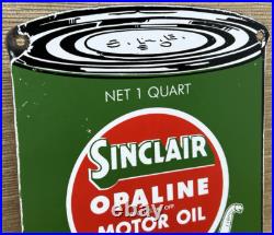 Vintage Sinclair Motor Oil Can Porcelain Sign Gas Station Gasoline Pump Plate Vintage Sinclair Motor Oil Can Porcelain Sign Gas Station Gasoline Pump Plate