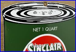 Vintage Sinclair Motor Oil Can Porcelain Sign Gasoline Gas Station Pump Plate