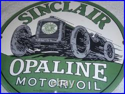 Vintage Sinclair Opaline Motor Oil Old Car 11 3/4 Porcelain Metal Gasoline Sign
