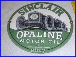 Vintage Sinclair Opaline Motor Oil Old Car 11 3/4 Porcelain Metal Gasoline Sign