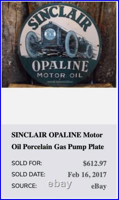 Vintage Sinclair Opaline Motor Oil Old Car 11 3/4 Porcelain Metal Gasoline Sign