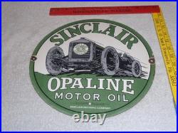 Vintage Sinclair Opaline Motor Oil Old Car 11 3/4 Porcelain Metal Gasoline Sign Vintage Sinclair Opaline Motor Oil Old Car 11 3/4 Porcelain Metal Gasoline Sign