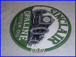 Vintage Sinclair Opaline Motor Oil Old Car 11 3/4 Porcelain Metal Gasoline Sign