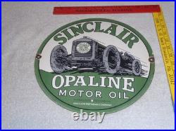 Vintage Sinclair Opaline Motor Oil Old Car 11 3/4 Porcelain Metal Gasoline Sign