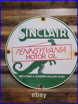 Vintage Sinclair Porcelain Sign Advertising Motor Oil Gas Dino Fuel Dinosaur