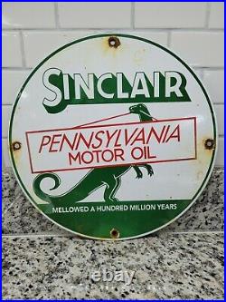 Vintage Sinclair Porcelain Sign Advertising Motor Oil Gas Petrol Fuel Dinosaur