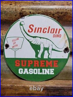 Vintage Sinclair Porcelain Sign Dino Supreme Gasoline Motor Oil Sales Service 6