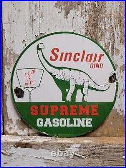 Vintage Sinclair Porcelain Sign Dino Supreme Gasoline Motor Oil Sales Service 6