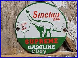 Vintage Sinclair Porcelain Sign Dino Supreme Gasoline Motor Oil Sales Service 6