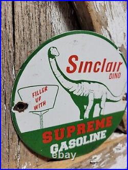 Vintage Sinclair Porcelain Sign Dino Supreme Gasoline Motor Oil Sales Service 6