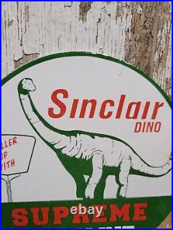 Vintage Sinclair Porcelain Sign Dino Supreme Gasoline Motor Oil Sales Service 6