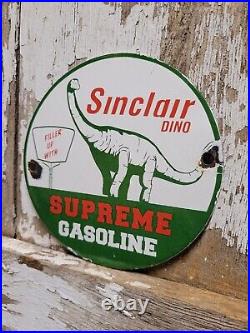 Vintage Sinclair Porcelain Sign Dino Supreme Gasoline Motor Oil Sales Service 6