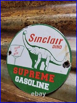 Vintage Sinclair Porcelain Sign Dino Supreme Gasoline Motor Oil Sales Service 6