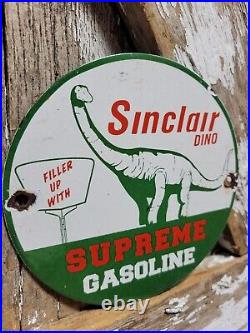 Vintage Sinclair Porcelain Sign Dino Supreme Gasoline Motor Oil Sales Service 6