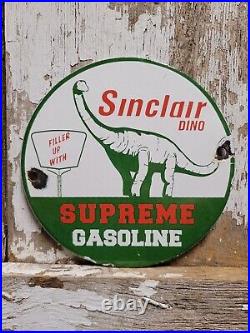 Vintage Sinclair Porcelain Sign Dino Supreme Gasoline Motor Oil Sales Service 6