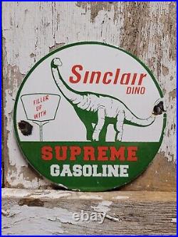 Vintage Sinclair Porcelain Sign Dino Supreme Gasoline Motor Oil Sales Service 6