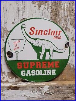 Vintage Sinclair Porcelain Sign Dino Supreme Gasoline Motor Oil Sales Service 6