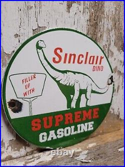 Vintage Sinclair Porcelain Sign Dino Supreme Gasoline Motor Oil Sales Service 6