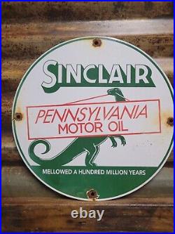 Vintage Sinclair Porcelain Sign Motor Oil Service Advertising Dino Fuel Dinosaur