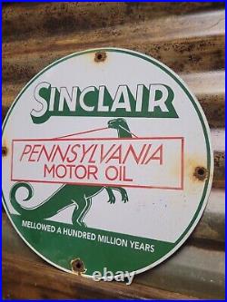 Vintage Sinclair Porcelain Sign Motor Oil Service Advertising Dino Fuel Dinosaur