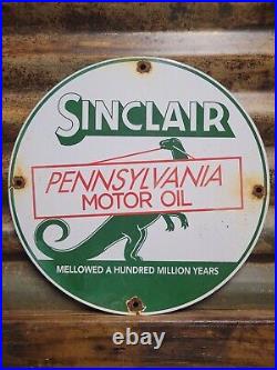 Vintage Sinclair Porcelain Sign Motor Oil Service Advertising Dino Fuel Dinosaur