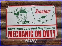 Vintage Sinclair Porcelain Sign Old Gas Pump Plate Motor Oil Service Mechanic