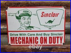 Vintage Sinclair Porcelain Sign Old Gas Pump Plate Motor Oil Service Mechanic