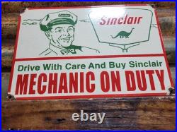 Vintage Sinclair Porcelain Sign Old Gas Pump Plate Motor Oil Service Mechanic
