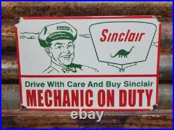 Vintage Sinclair Porcelain Sign Old Gas Pump Plate Motor Oil Service Mechanic