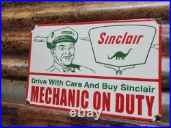 Vintage Sinclair Porcelain Sign Old Gas Pump Plate Motor Oil Service Mechanic
