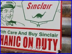 Vintage Sinclair Porcelain Sign Old Gas Pump Plate Motor Oil Service Mechanic