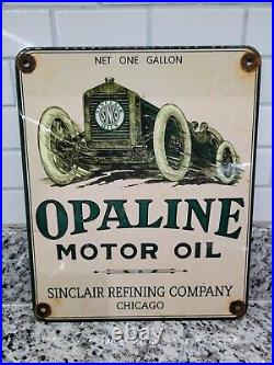 Vintage Sinclair Porcelain Sign Opaline Motor Oil Gas Station Service Garage