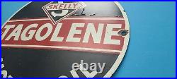 Vintage Skelly Gasoline Porcelain Gas Motor Oil Service Tagolene Pump Plate Sign