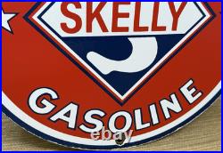 Vintage Skelly Gasoline Porcelain Sign Gas Station Pump Plate Motor Oil Lubester