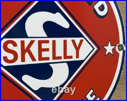 Vintage Skelly Gasoline Porcelain Sign Gas Station Pump Plate Motor Oil Lubester