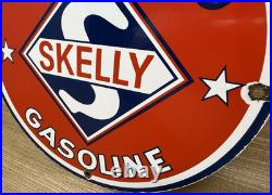 Vintage Skelly Gasoline Porcelain Sign Gas Station Pump Plate Motor Oil Lubester