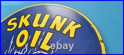 Vintage Skunk Motor Oil Porcelain Gas Service Station Rack Pump Plate Sign