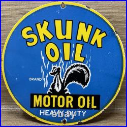 Vintage Skunk Oil Porcelain Sign Heavy Duty Dealership Gas Station Motor Oil