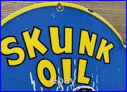 Vintage Skunk Oil Porcelain Sign Heavy Duty Dealership Gas Station Motor Oil