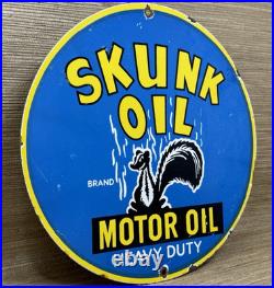 Vintage Skunk Oil Porcelain Sign Heavy Duty Dealership Gas Station Motor Oil