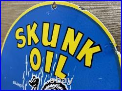 Vintage Skunk Oil Porcelain Sign Heavy Duty Dealership Gas Station Motor Oil