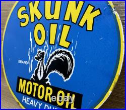 Vintage Skunk Oil Porcelain Sign Heavy Duty Dealership Gas Station Motor Oil
