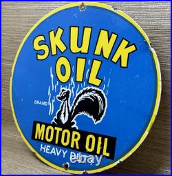Vintage Skunk Oil Porcelain Sign Heavy Duty Dealership Gas Station Motor Oil