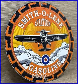 Vintage Smith-o-lene Porcelain Sign Gas Station Pump Plate Motor Oil Service